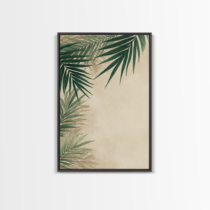 Palm Leaf Corner Botanical Wall Art, Minimal Tropical Canvas Print, Beige Coastal Decor For Living Room Bedroom Modern Wall Decor