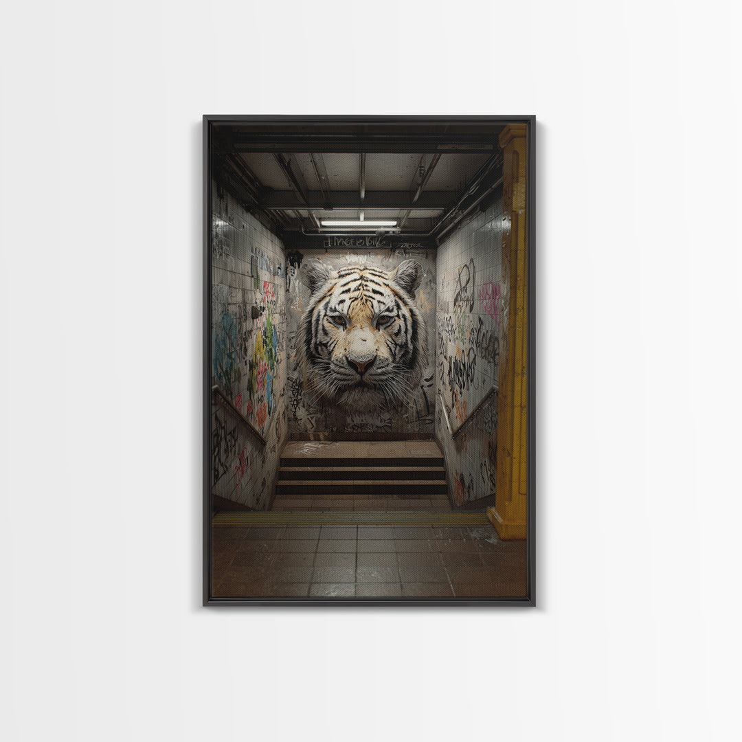 Urban Tiger Street Art Graffiti Mural Bold Wildlife Wall Art - Contemporary Canvas Print For Modern Home Decor