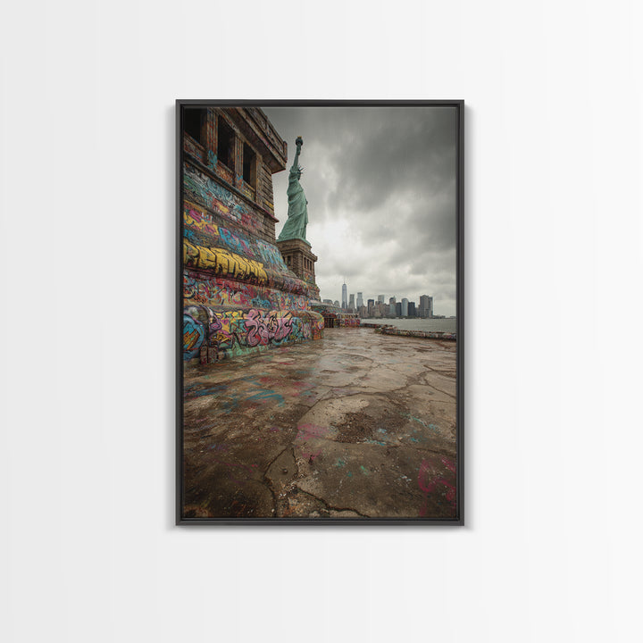 Graffiti Statue Of Liberty Urban Street Art With City Skyline Canvas Print For Living Room And Home Decor