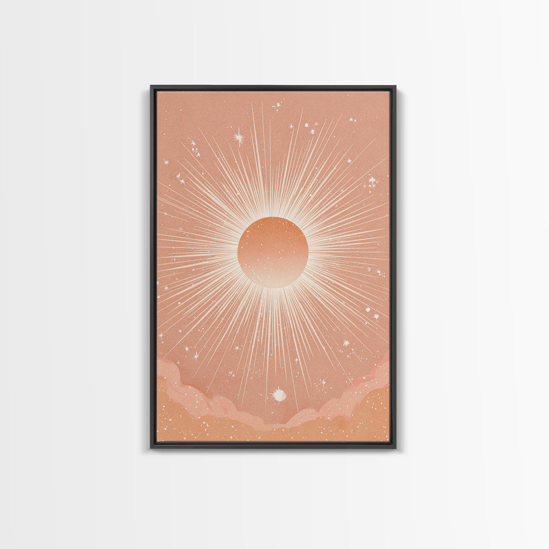 Radiant Peach Sunburst Celestial Wall Art, Boho Sun And Moon Art Print, Warm Neutral Bedroom Decor, Gift For Her, Modern Home Decor