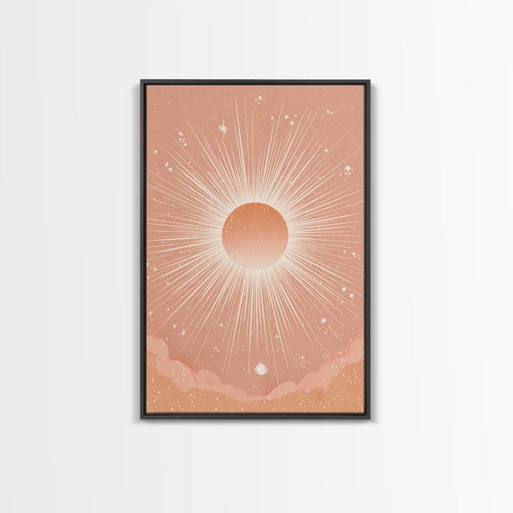 Radiant Peach Sunburst Celestial Wall Art, Boho Sun And Moon Art Print, Warm Neutral Bedroom Decor, Gift For Her, Modern Home Decor