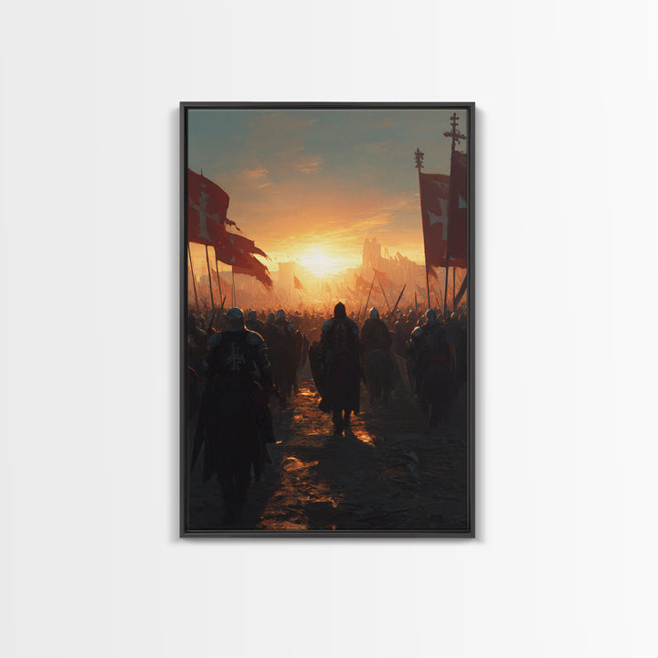 Medieval Knights Battle Scene Dramatic Sunset Wall Art Canvas Print For History Lovers And Home Decor