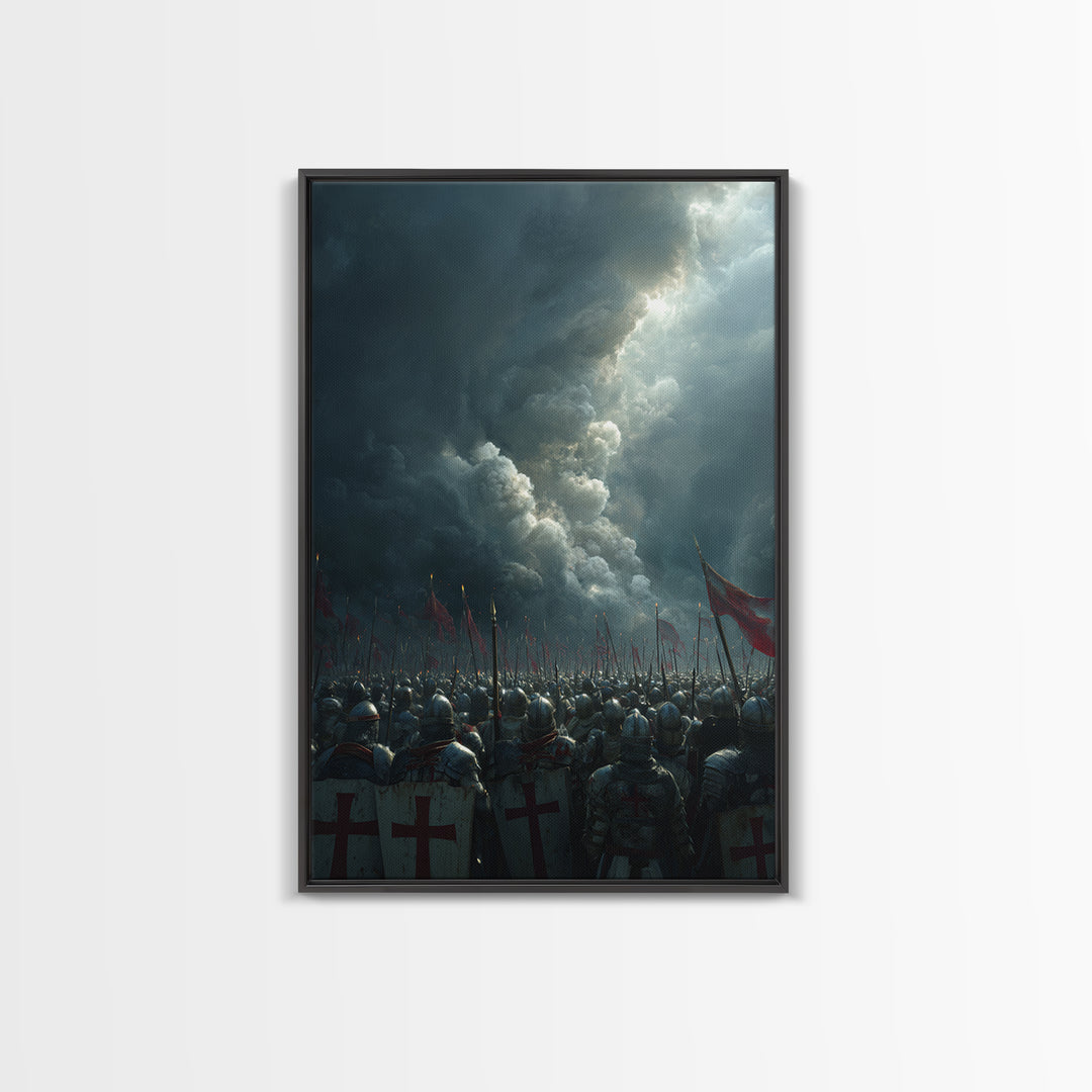 Epic Medieval Knights Battle Scene Dramatic Stormy Sky War Painting Wall Art Canvas Print