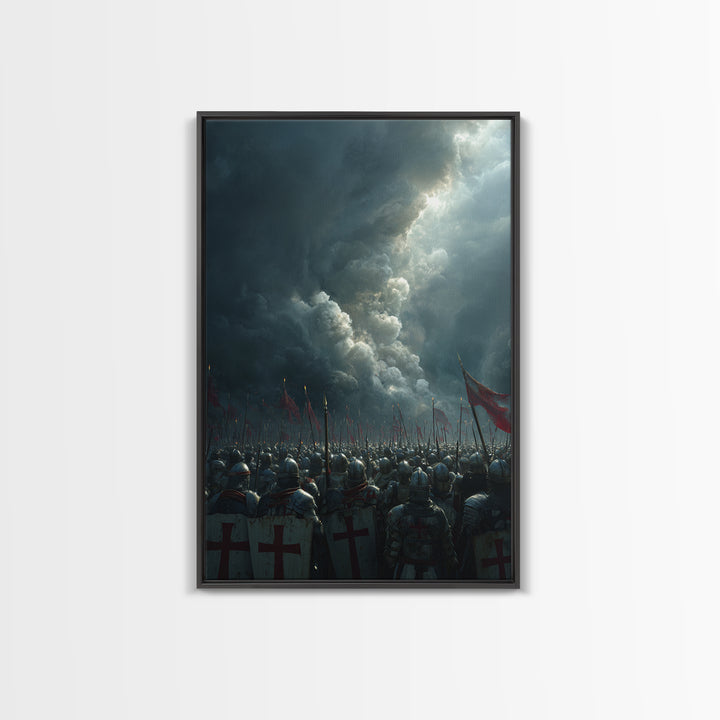 Epic Medieval Knights Battle Scene Dramatic Stormy Sky War Painting Wall Art Canvas Print
