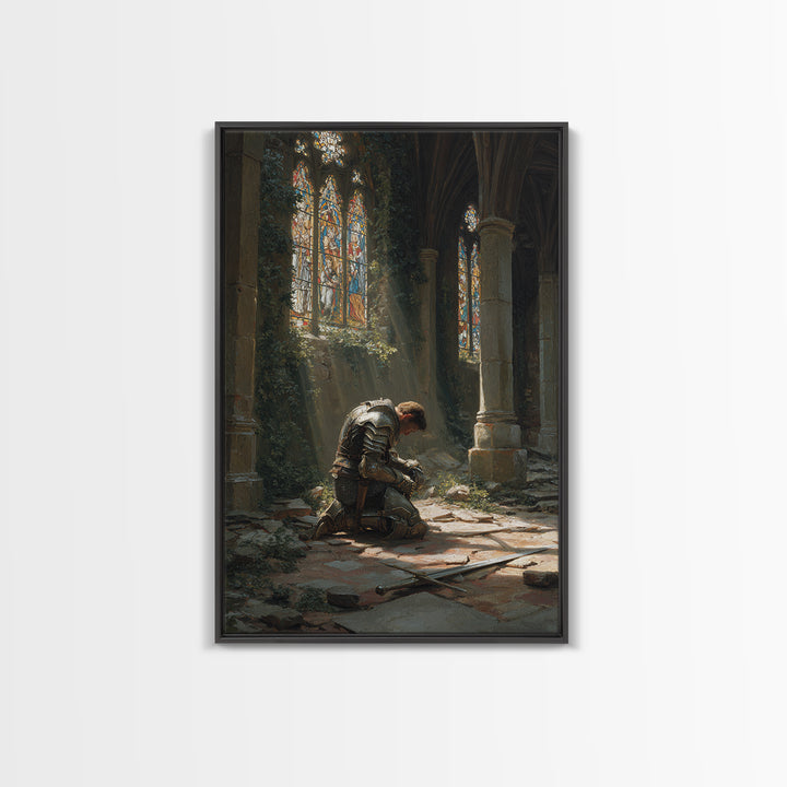 Majestic Gothic Cathedral Interior With Stained Glass And Pillars Wall Art Framed Canvas Print For Home