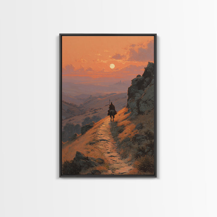 Contemplative Figure In Dark Cave With Light Rays Surreal Painting Modern Wall Art Framed Canvas Print