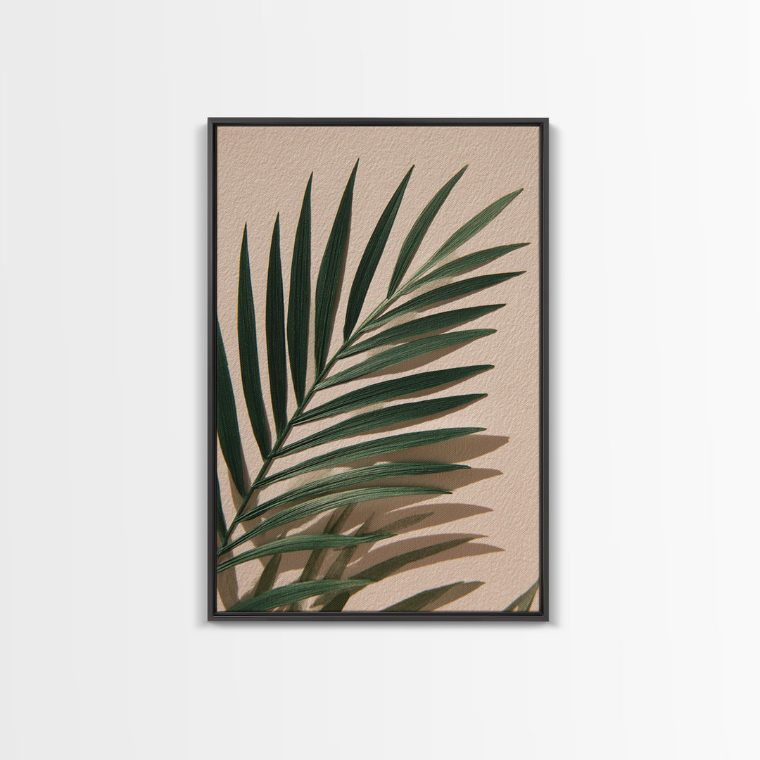 Green Palm Leaf Botanical Canvas Print, Tropical Wall Art, Coastal Home Decor, Minimalist Nature Print For Living Room, Modern Wall Decor