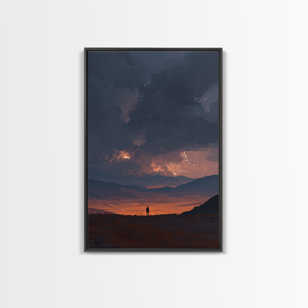Stormy Mountain Landscape With Lightning And Dramatic Sky Wall Art Framed Canvas Print For Living Room Decor And Home