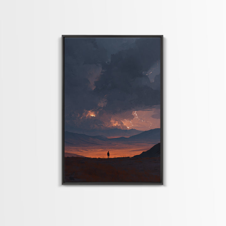 Stormy Mountain Landscape With Lightning And Dramatic Sky Wall Art Framed Canvas Print For Living Room Decor And Home