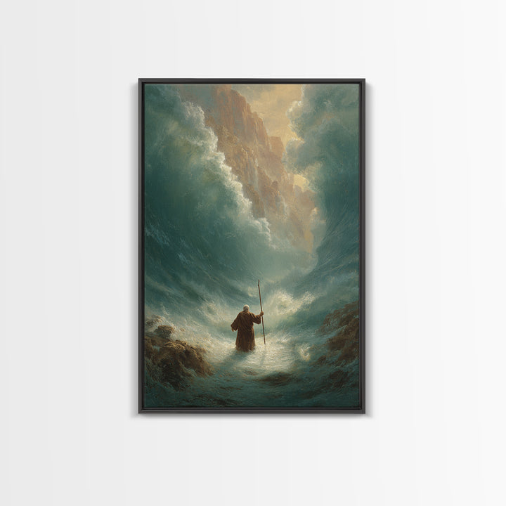 Powerful Moses Parting Sea Biblical Scene Wall Art Canvas Print For Spiritual And Religious Decor