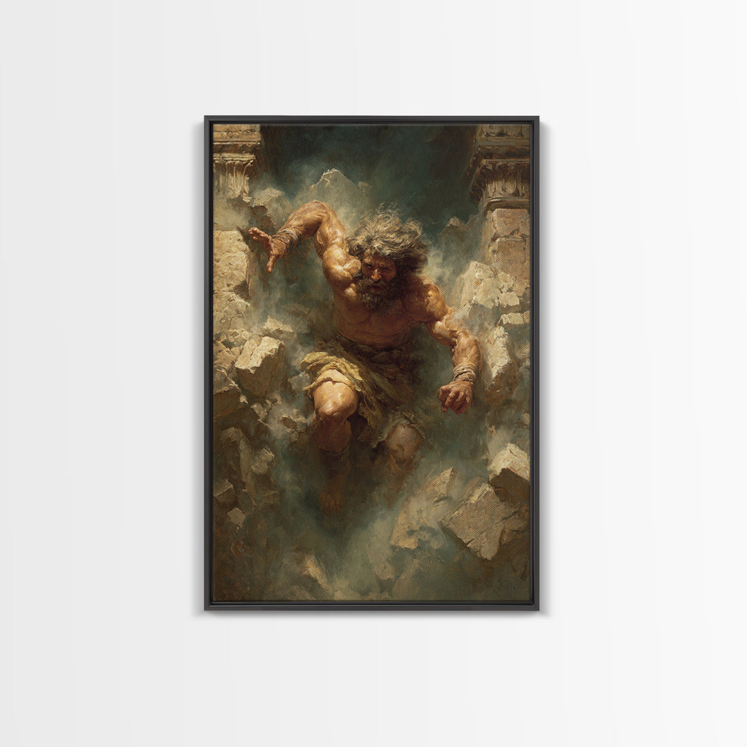Powerful Muscular Man Breaking Through Stone Dramatic Figurative Art Original Painting Wall Art Canvas Print