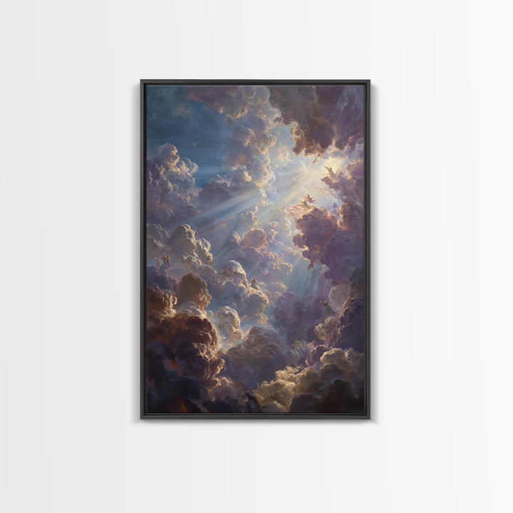 Dramatic Heavenly Clouds With Figures And Light Rays Spiritual Religious Wall Art Oil Painting Large Wall Art Framed Canvas Print