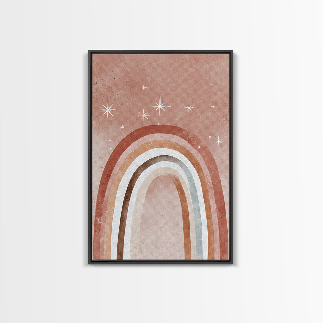 Boho Rainbow Arch And Stars Wall Art, Neutral Nursery Decor, Whimsical Kids Room Art Print, Earth Tone Bedroom Wall Decor
