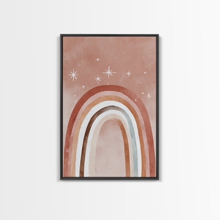 Boho Rainbow Arch And Stars Wall Art, Neutral Nursery Decor, Whimsical Kids Room Art Print, Earth Tone Bedroom Wall Decor