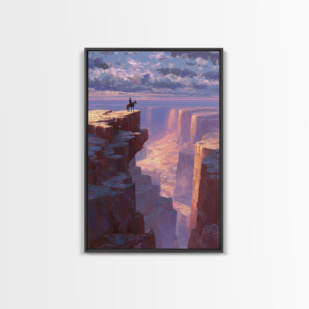 Epic Wild West Cowboy On Cliff Abstract Landscape Wall Art Canvas Print For Rustic Home And Living Room