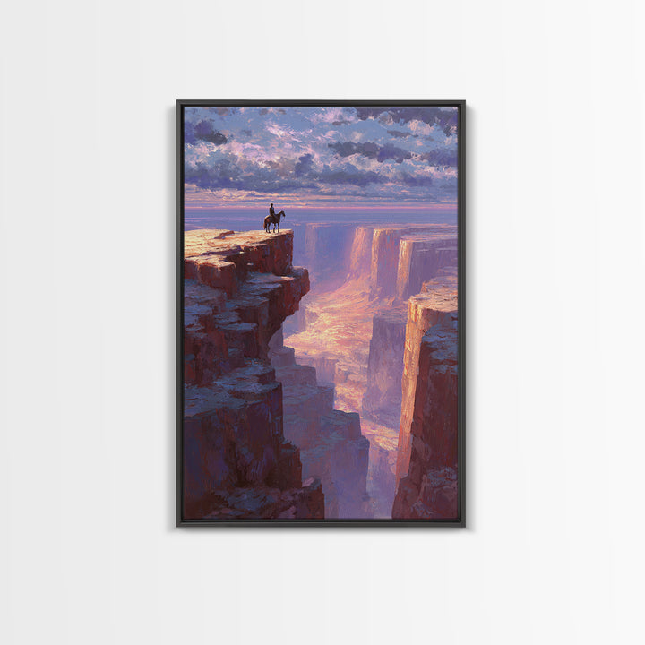 Epic Wild West Cowboy On Cliff Abstract Landscape Wall Art Canvas Print For Rustic Home And Living Room