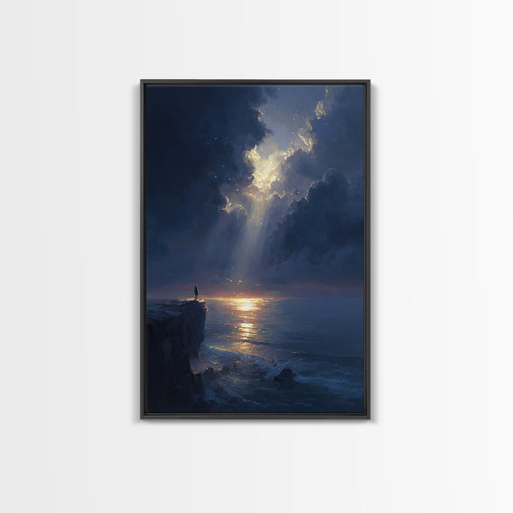 Majestic Sunrise Over Ocean Cliff Scenic Wall Art Framed Canvas Print For Living Room Home Decor