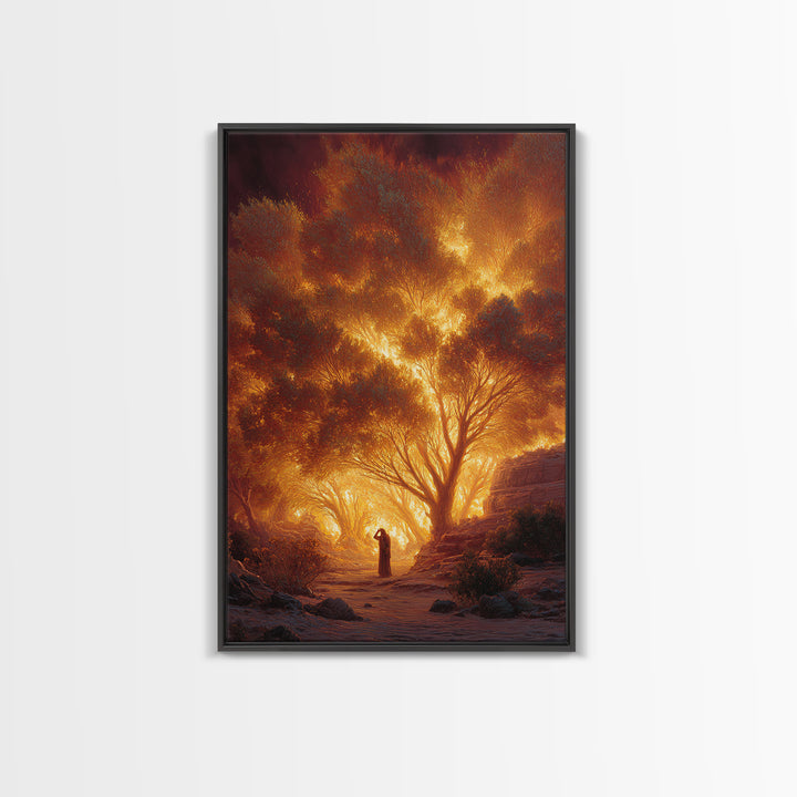 Fiery Forest Landscape With Lone Figure At Sunset | Contemporary Art Wall Art Canvas Print For Living Room Decor