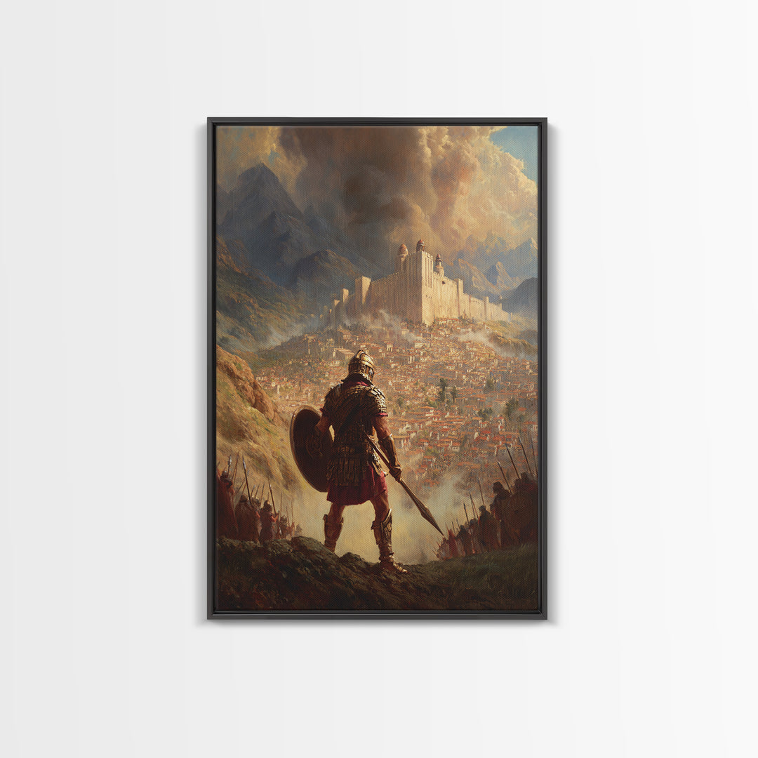 Epic Medieval Warrior Facing Grand Castle Oil Painting Canvas Print For Living Room Decor And Historical Art Lovers