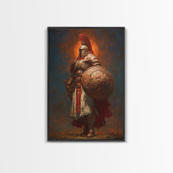 Powerful Ancient Roman Warrior Painting With Gold Armor And Red Plume Wall Art Historical Canvas Print Home Decor
