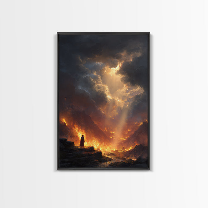 Mystical Forest Scene With Sunlight Streaming Through Trees And Wooden Cross Wall Art Framed Canvas Print For Christian Home Decor