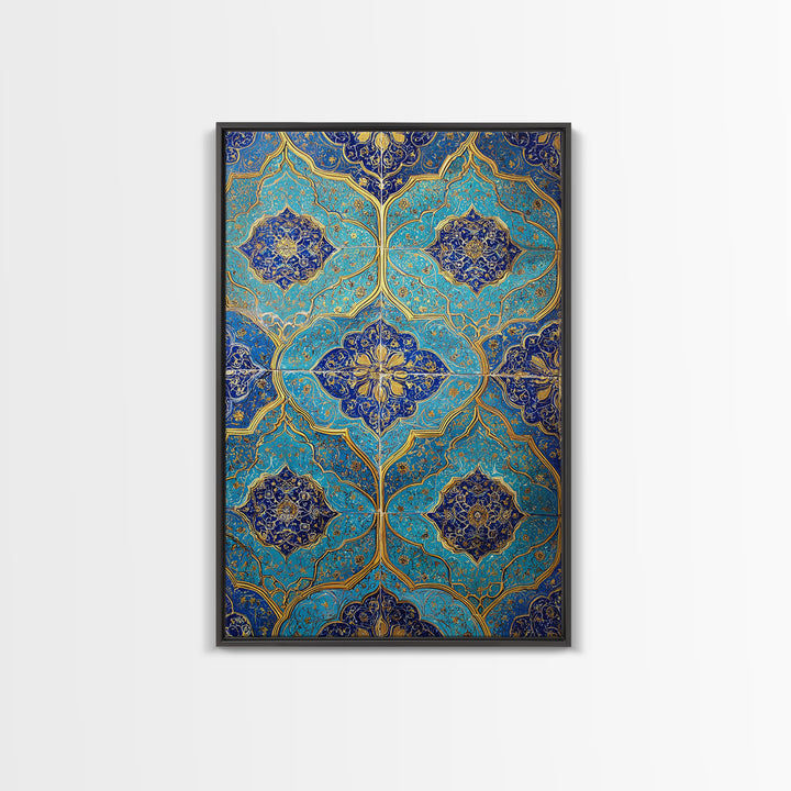 Intricate Blue And Gold Islamic Tile Pattern Wall Art Photography Print For Home Decor