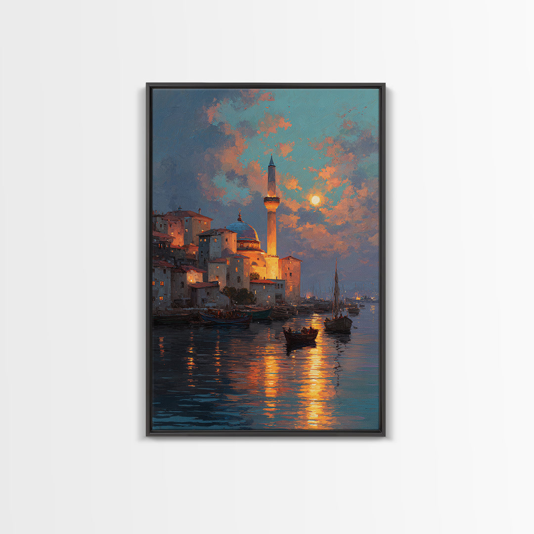 Golden Hour Coastal Landscape With Sword In Beach Sand Dramatic Sunset Painting Canvas Print For Unique Home Decor Wall Art