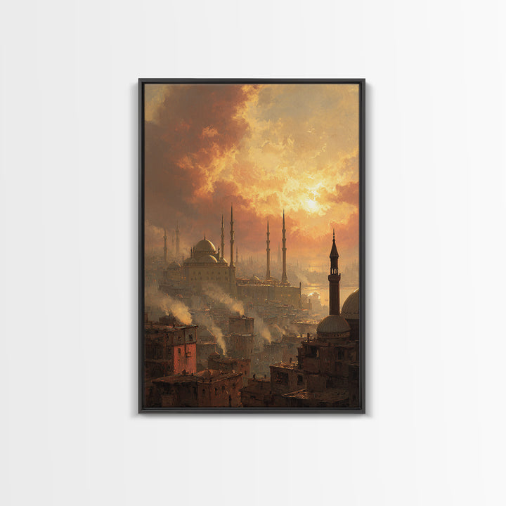 Sunset Over Ancient City Landscape Oil Painting Canvas Print Wall Art For Living Room Home Decor And Historical Art Lovers