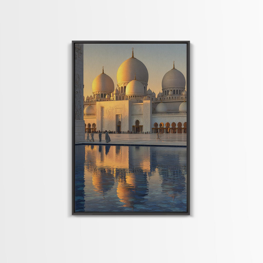Sunlit Ornate Dome Mosque Architecture Wall Art Framed Canvas Print For Elegant Middle Eastern Home Decor Or Gift
