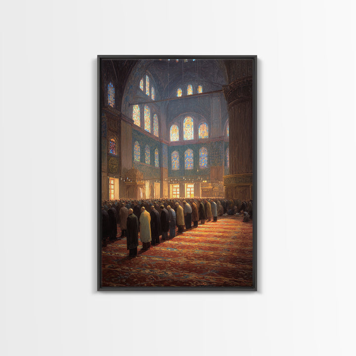 Crowded Mosque Worshippers Prayer Scene Religious Painting Wall Art Canvas Print For Home