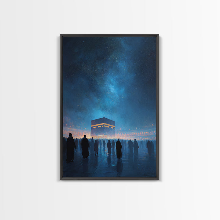 Nighttime Pilgrimage At The Kaaba Under A Starry Sky - Contemporary Art Print For Home Decor Wall Art