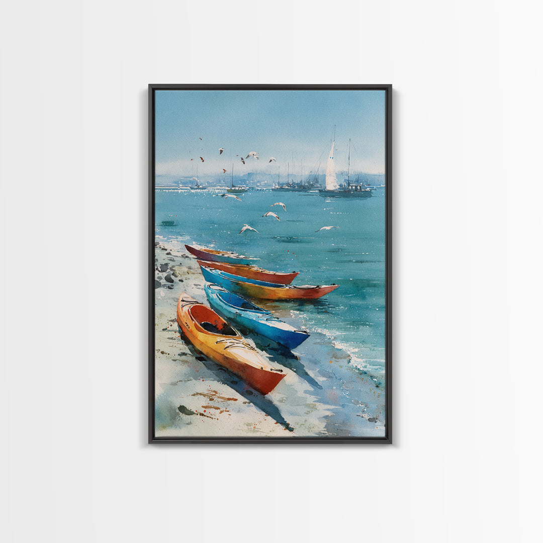 Cozy Porch At Twilight Overlooking Calm Water Body With Lanterns - Warm Wall Art Framed Canvas Print For Rustic Home Decor