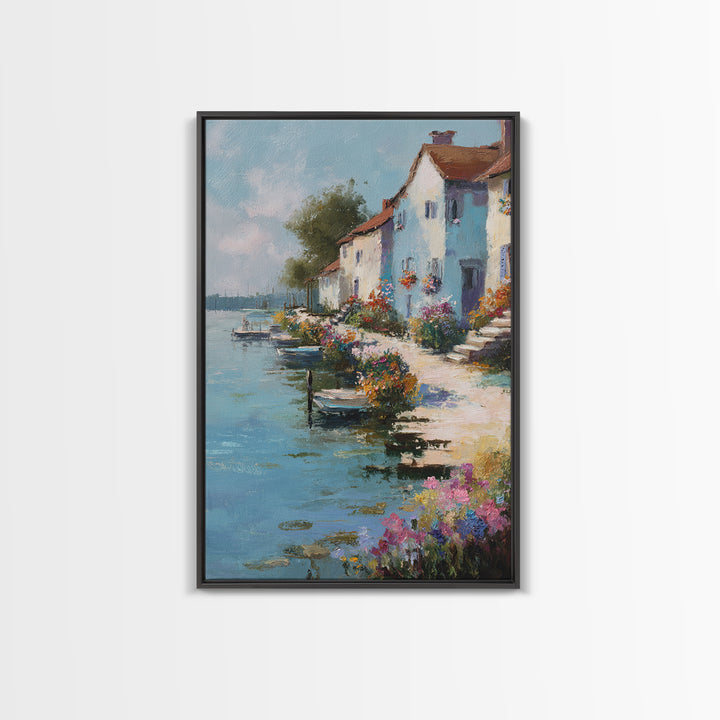 Coastal Blue Hammock Landscape Painting Wall Art Framed Canvas Print For Relaxing Home Decor Gift For Nature Lovers