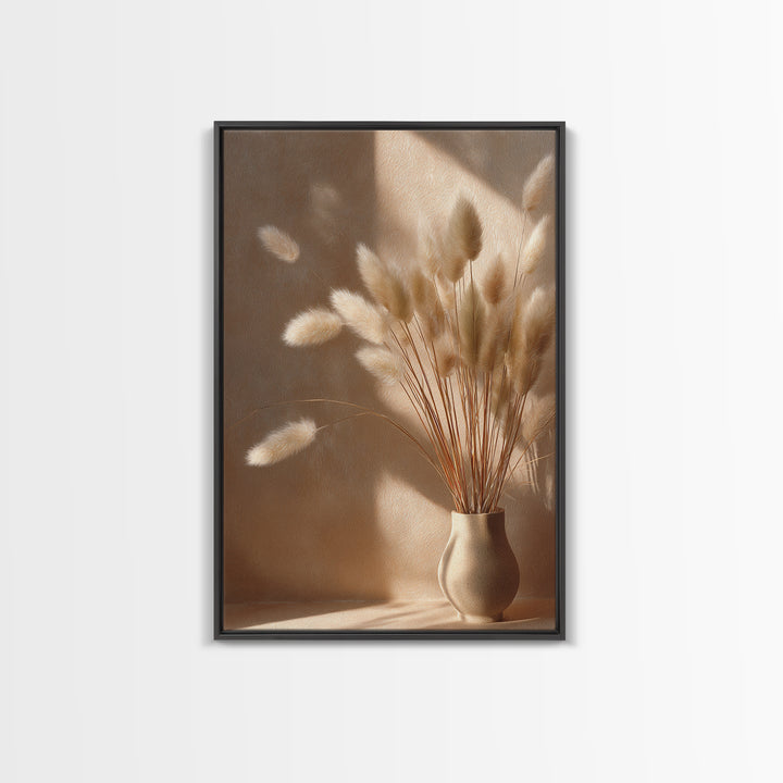 Minimal Pampas Grass In Ceramic Vase Wall Art, Neutral Wall Art, Wabi Sabi Decor, Beige Bedroom Canvas Print Gift For Her