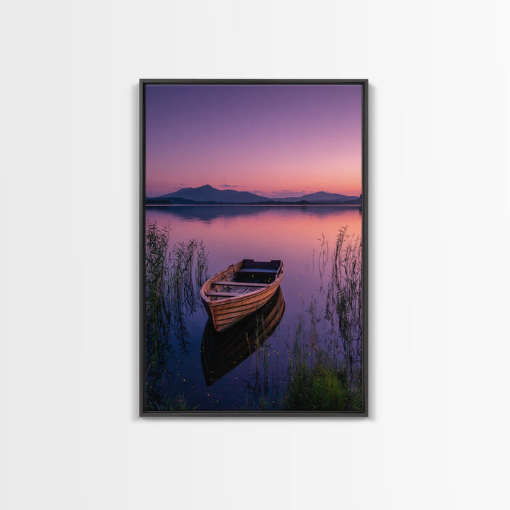 Serene Sunset Over Mountain Lake Landscape Photography Wall Art Framed Canvas Print For Tranquil Living Room Decor