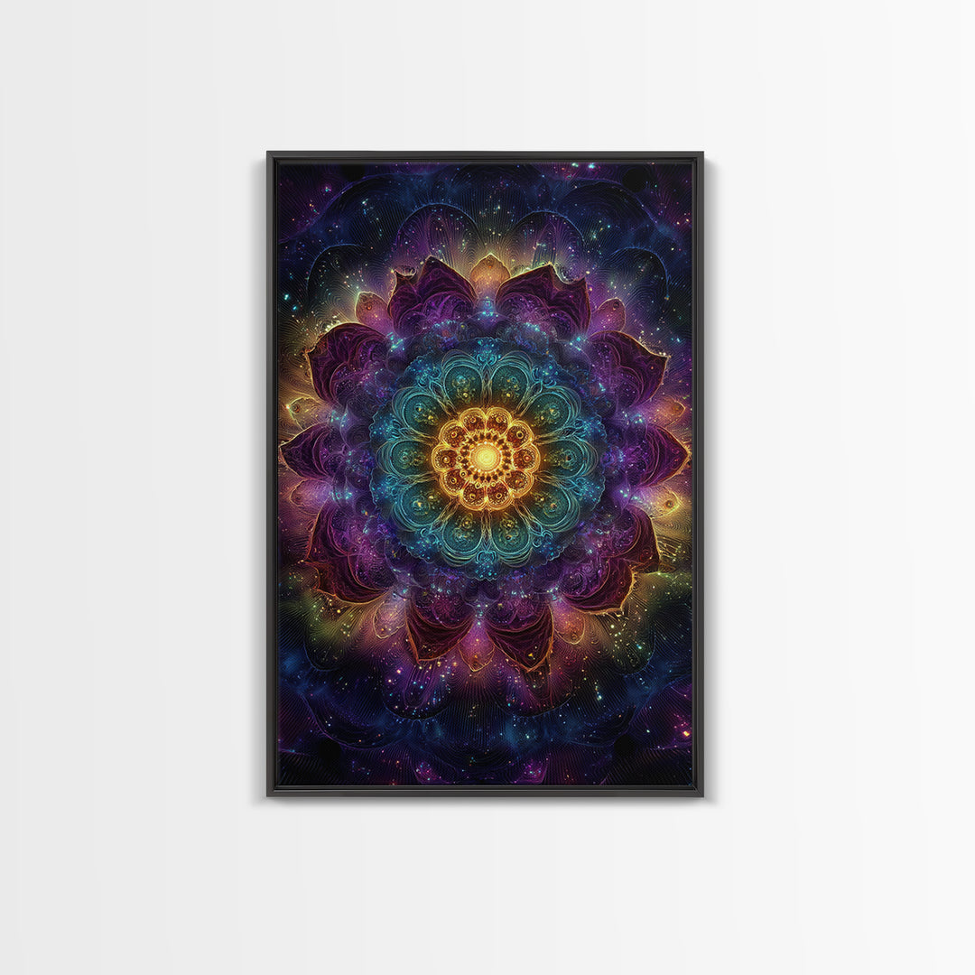 Vibrant Mandala Abstract Wall Art With Glittering Lights Framed Canvas Print For Modern Home Decor