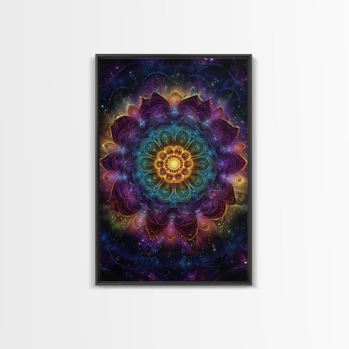 Vibrant Mandala Abstract Wall Art With Glittering Lights Framed Canvas Print For Modern Home Decor