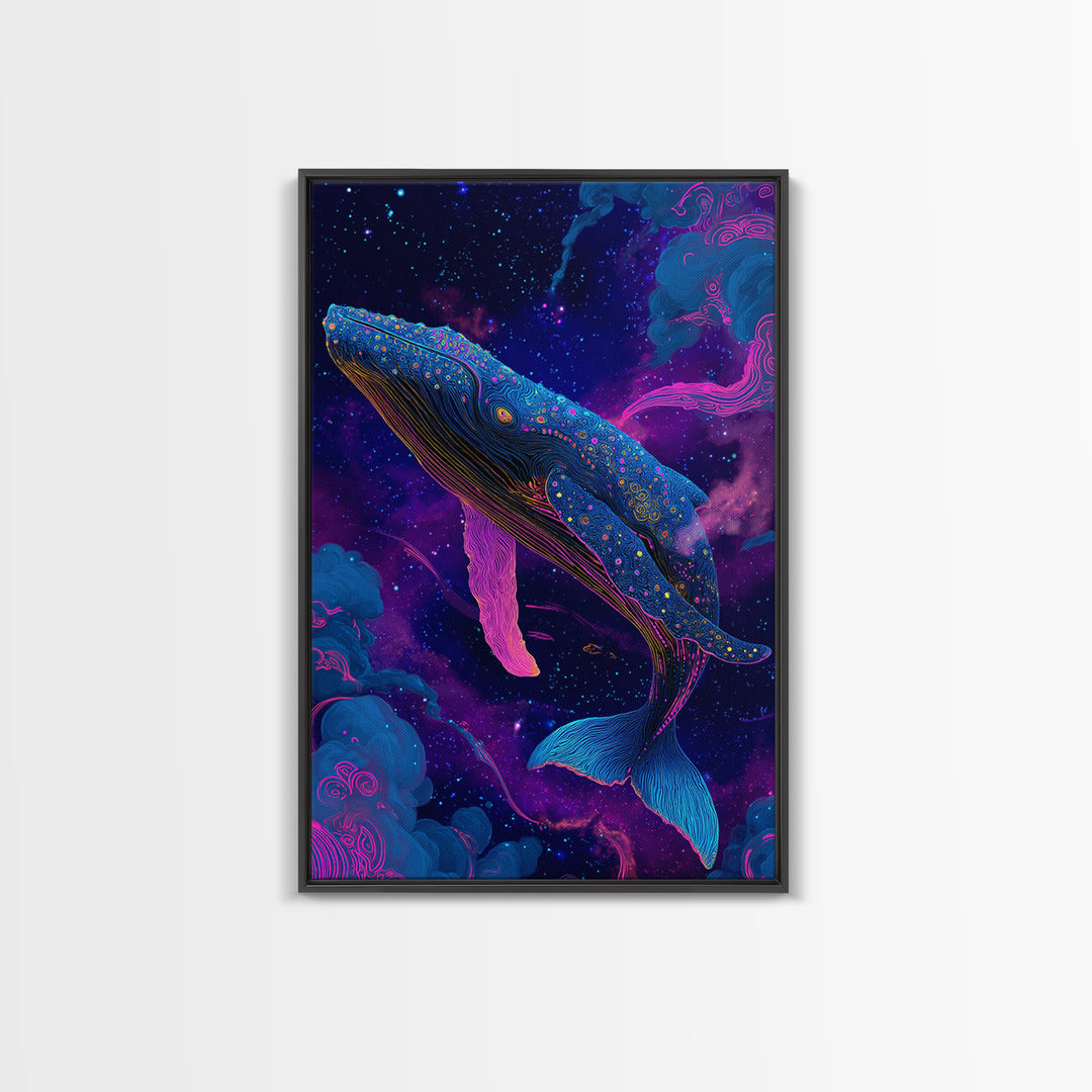 Celestial Whale In Space Canvas Print, Cosmic Ocean Animal Art, Fantasy Wall Art, Nursery Decor, Colorful Galaxy Poster Print