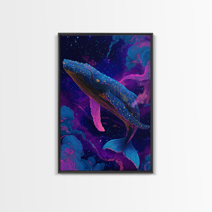 Celestial Whale In Space Canvas Print, Cosmic Ocean Animal Art, Fantasy Wall Art, Nursery Decor, Colorful Galaxy Poster Print