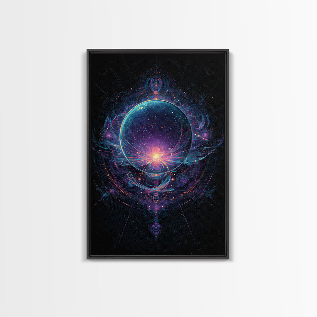 Magic Orb Surrounded By Cosmic Energies Abstract Psychedelic Wall Art Canvas Print For Spiritual Room Decor