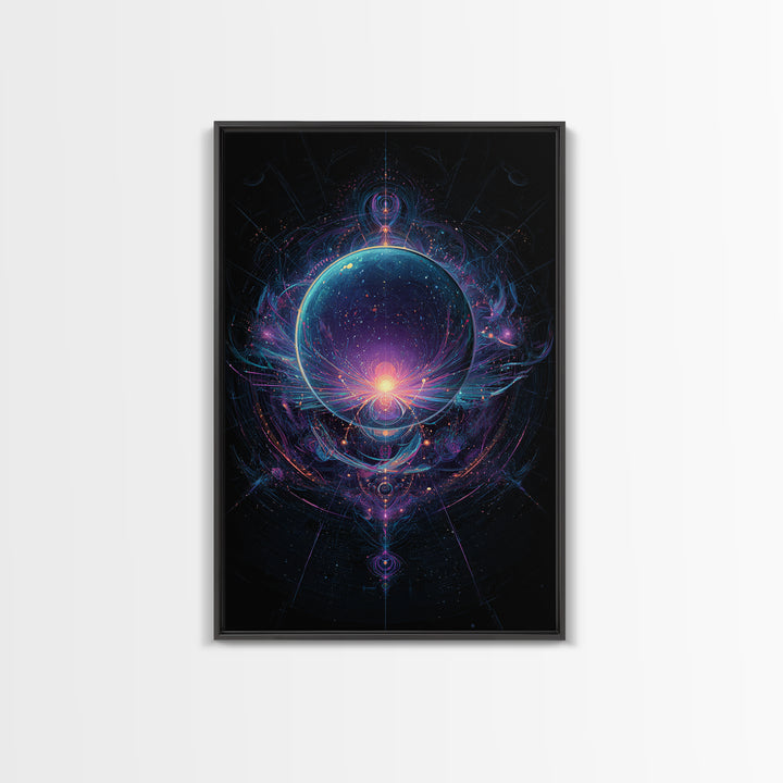 Magic Orb Surrounded By Cosmic Energies Abstract Psychedelic Wall Art Canvas Print For Spiritual Room Decor