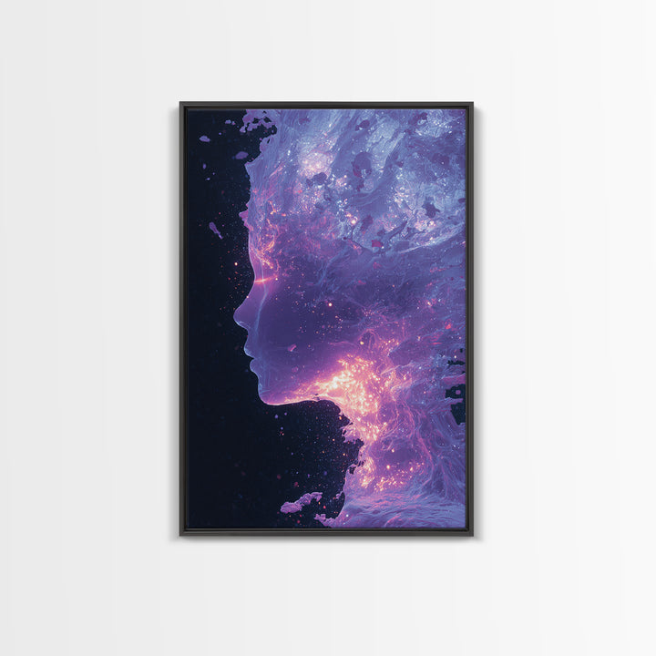 Abstract Futuristic Glowing Face Digital Art Canvas Print Modern Wall Art For Contemporary Home Decor