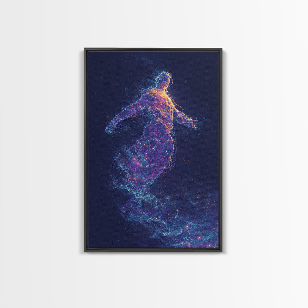 Ethereal Vibrant Abstract Figure Art Print With Neon Colors And Starlight Effects Contemporary Wall Art Print