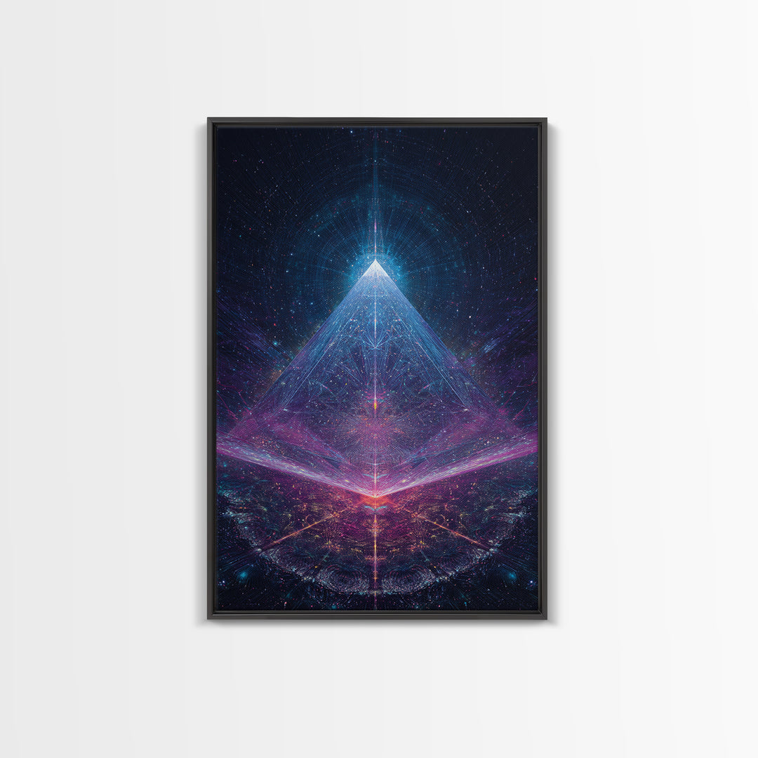 Futuristic Neon Glowing Pyramid Sci Fi Digital Art Canvas Print Modern Abstract Wall Art For Office Home Decor