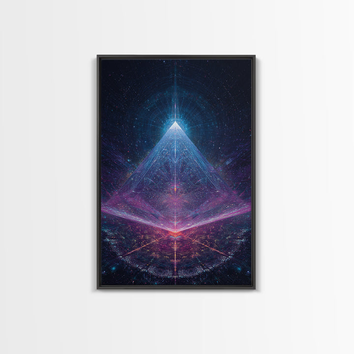 Futuristic Neon Glowing Pyramid Sci Fi Digital Art Canvas Print Modern Abstract Wall Art For Office Home Decor