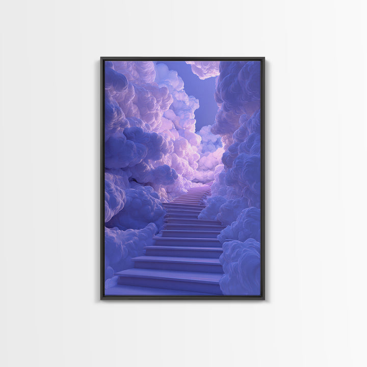 Lavender Cloud Stairway Wall Art, Dreamy Celestial Landscape, Calming Bedroom Decor, Ethereal Poster, Nursery Wall Art Print