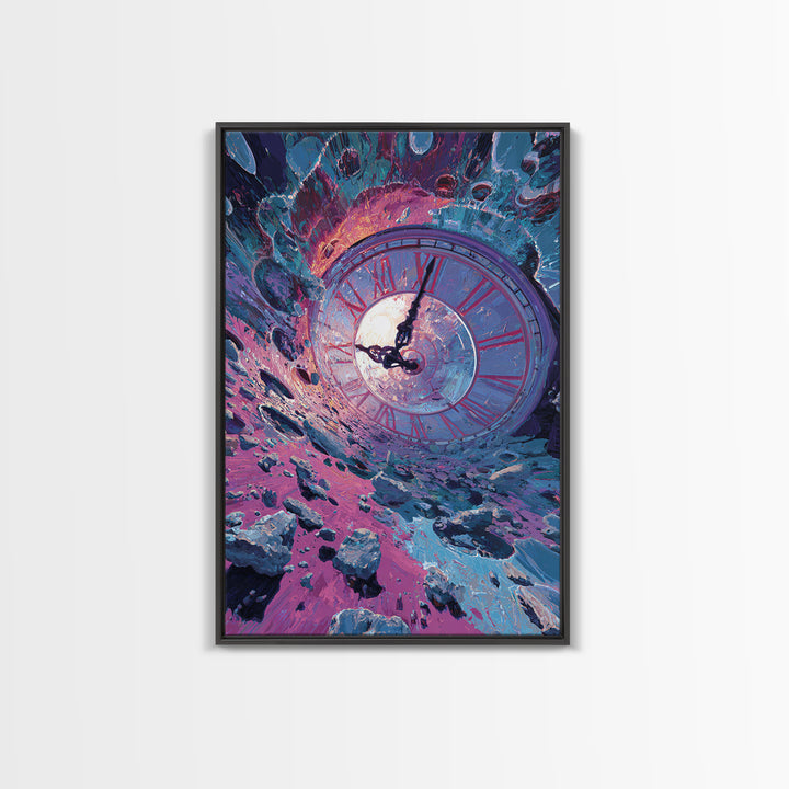 Surreal Clock Vortex In Cosmic Ruins, Time Fantasy Wall Art, Psychedelic Canvas Print, Celestial Decor, Statement Artwork