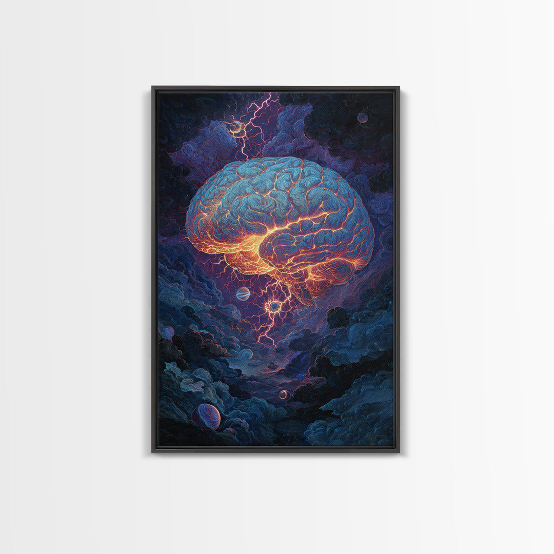 Glowing Storm Brain Wall Art, Neuroscience Anatomy Canvas Print, Dark Academia Medical Office Decor, Psychology Gift For Doctor