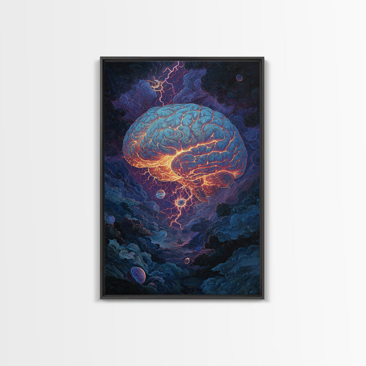 Glowing Storm Brain Wall Art, Neuroscience Anatomy Canvas Print, Dark Academia Medical Office Decor, Psychology Gift For Doctor