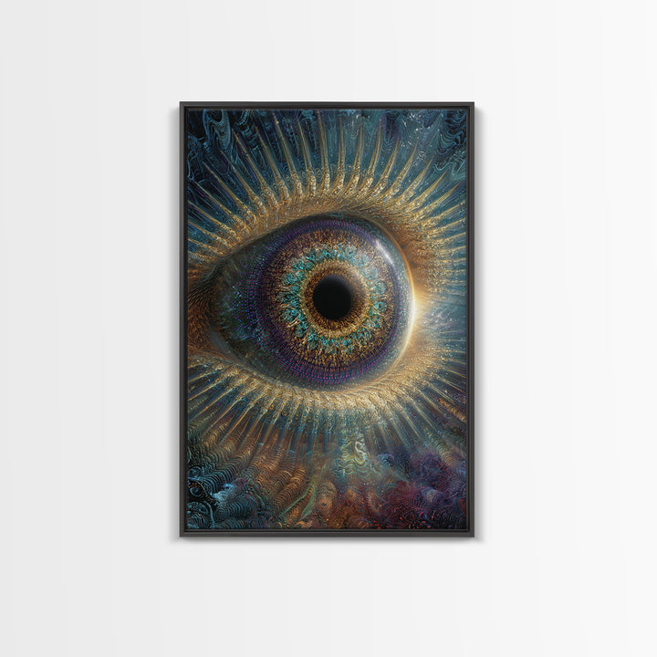 Surreal Cosmic Eye Wall Art, Mystical Iris Framed Canvas Print, Spiritual Vision Office Decor, Statement Artwork Gift For Him